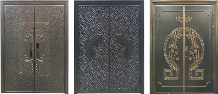 Cast aluminium doors with geometric decorative designs