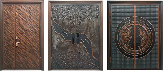 Cast aluminium doors with organic decorative designs