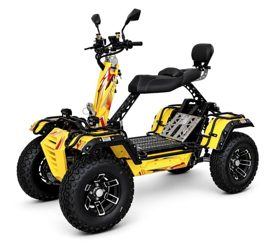 Yellow four-wheel all-terrain mobility vehicle