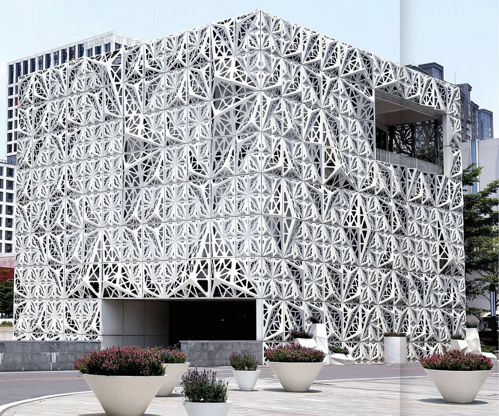 Perforated aluminium panels applied to a building facade