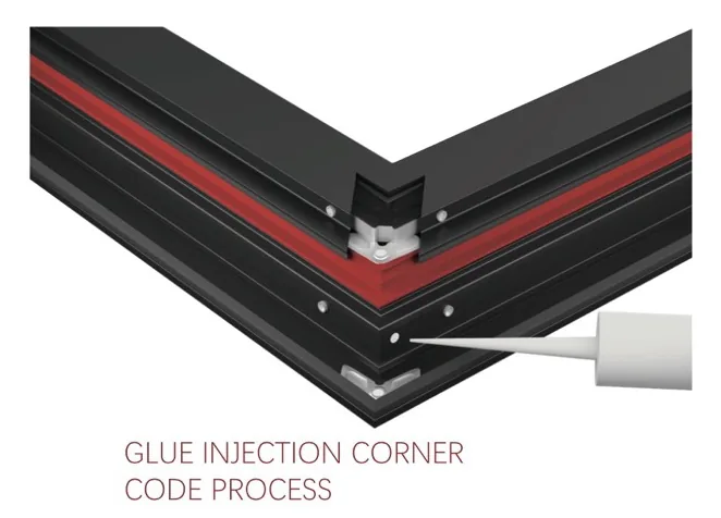 Glue injection at an aluminium frame corner joint