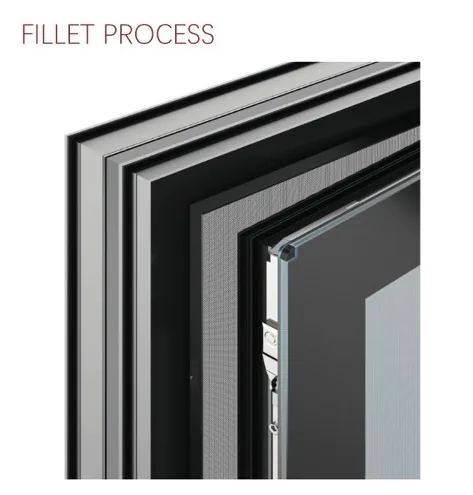 Fillet process detail on an aluminium frame profile
