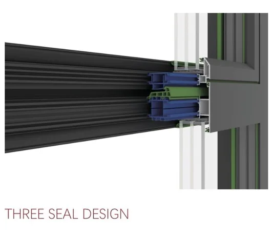 Cross-section of an aluminium frame with a three-seal design