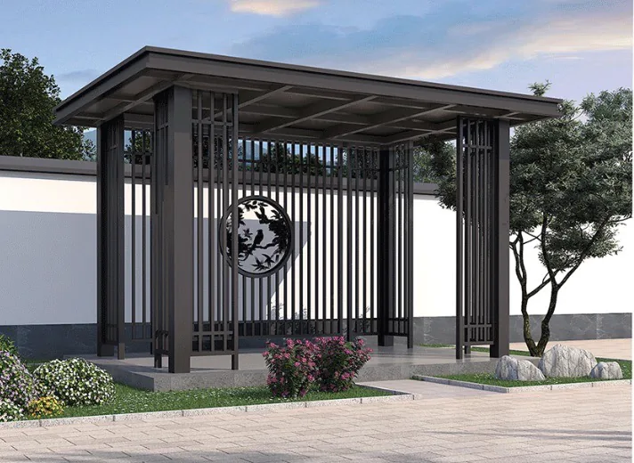Architectural pavilion with decorative aluminium screens