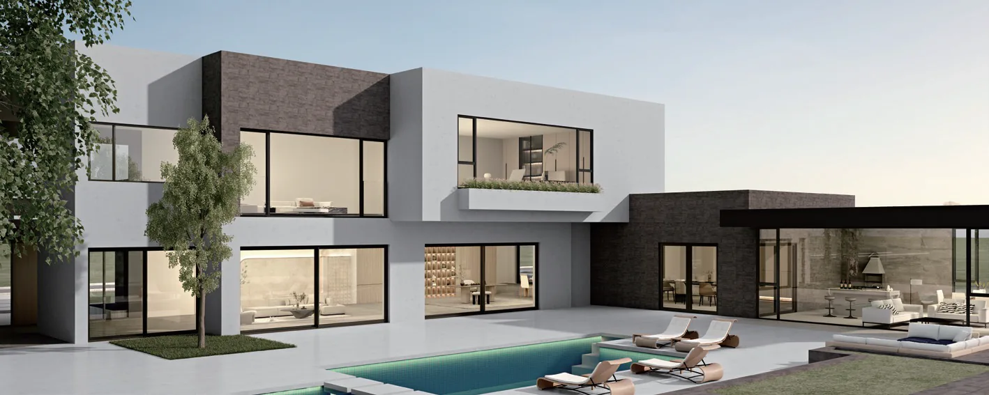 Villa with expansive aluminium-framed glazing